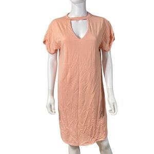 Women’s Peach Choker V Neck Short Sleeve Dress